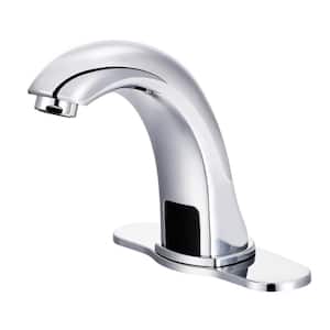 Automatic Sensor Touchless Single Hole Bathroom Sink Faucet With Deck Plate in Polished Chrome