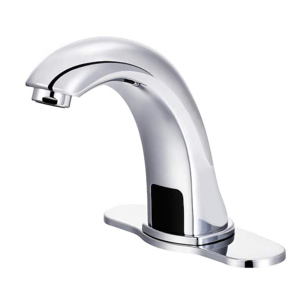 Unbranded Automatic Sensor Touchless Single Hole Bathroom Sink Faucet With Deck Plate in Polished Chrome