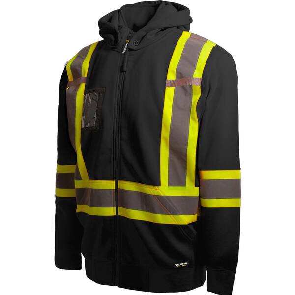 Terra Men's X-Large Black High-Visibility Detachable Hood Reflective Safety Hoodie