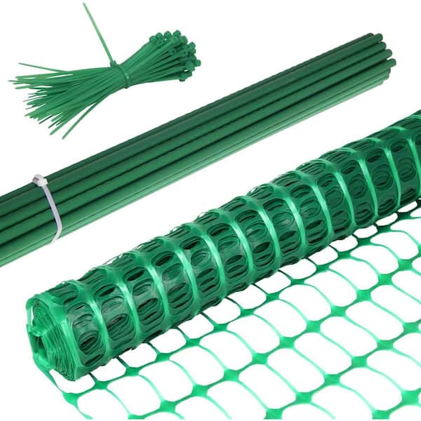 48 in. Plastic Temporary Garden Fence with Posts and Ties Green 4 x 100 Feet Reusable Safety and Construction Fencing