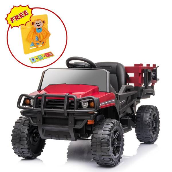 TOBBI 12-Volt Kids Ride On Tractor Truck Battery-Powered Car with Remote Control and Trailer, Red