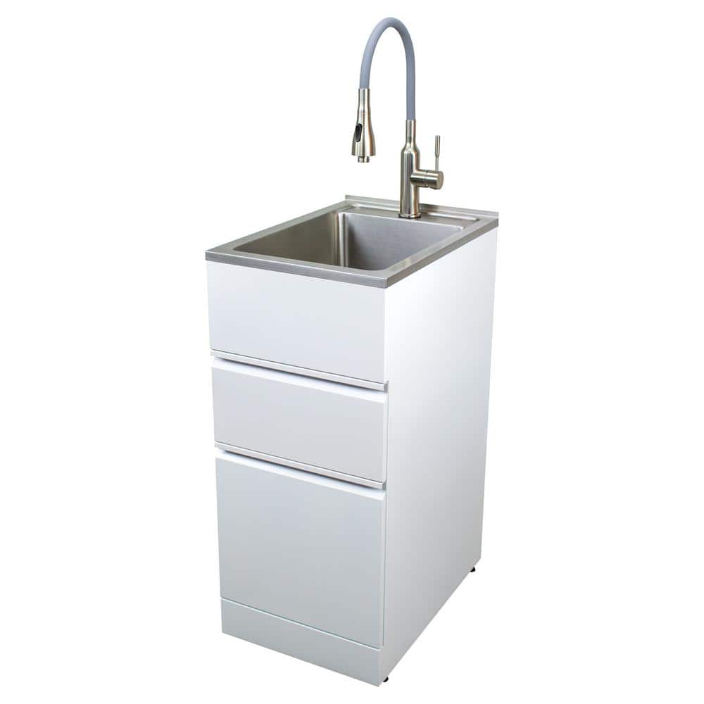 Gloss White Stainless Steel Single Basin Laundry Sink with Cabinet