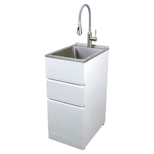 All-in-One 15.5 in. x 22.4 in. x 34.9 in. Metal Drop-In Laundry/Utility Sink and Cabinet in White