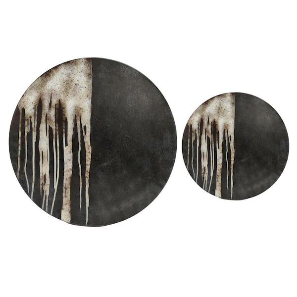 Benjara Black and Gold Metal Drip Patterns Round Hanging Wall Artwork (Set of 2)
