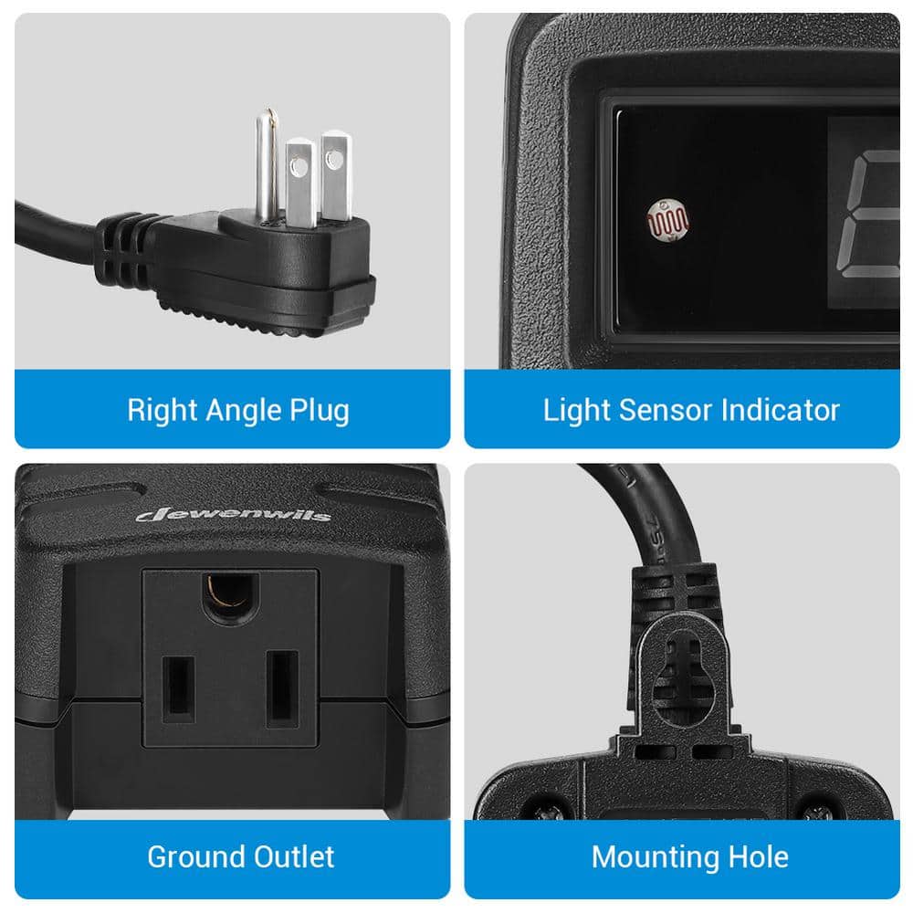 Black Outdoor Waterproof Light Timer with Photocell Sensor
