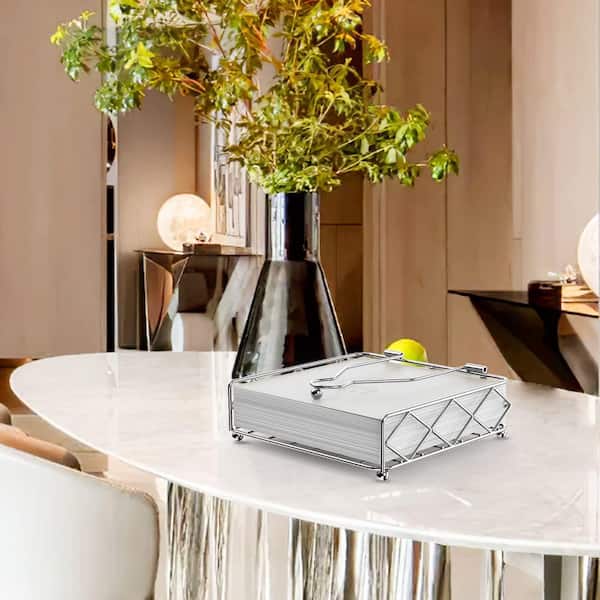 Countertop Silver Modern Napkin Holder Metal Flat Tissue Dispenser Organizer for Dining and Picnic Tables Decor
