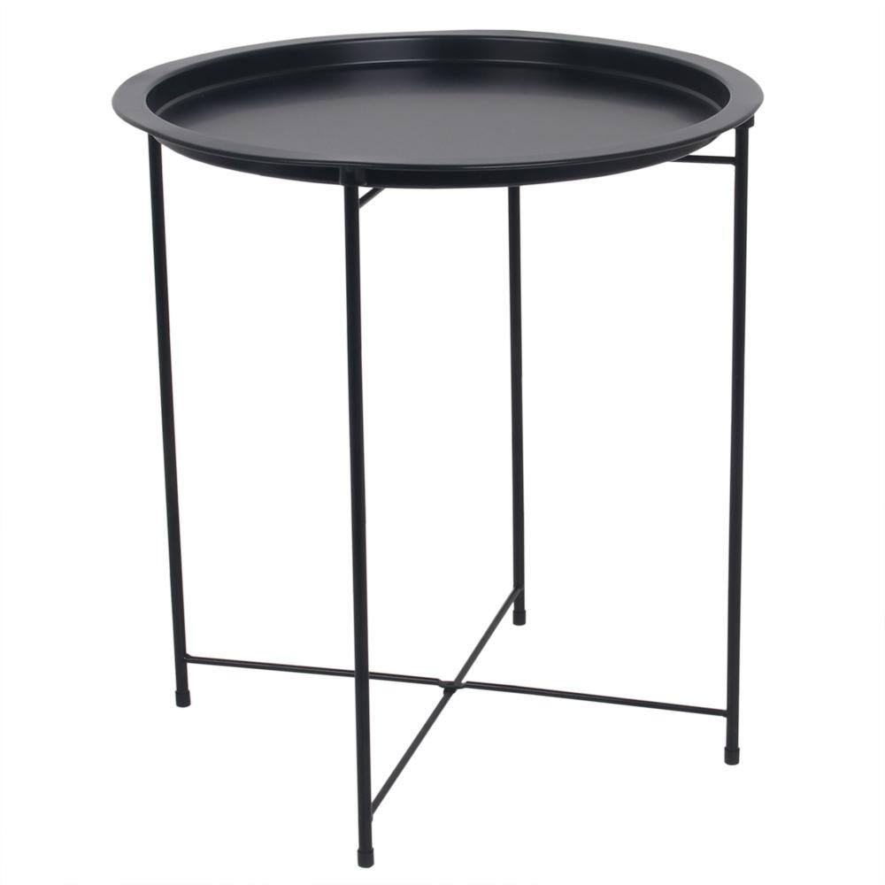 Home Basics Foldable Round Multi-Purpose Matte Black Side Accent Metal ...