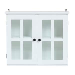 White 19.9 in. H MDF Wood Glass Pane Bathroom Storage Cabinet