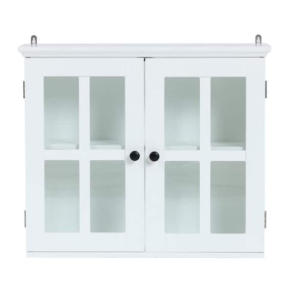 LuxenHome White 19.9 in. H MDF Wood Glass Pane Bathroom Storage Cabinet