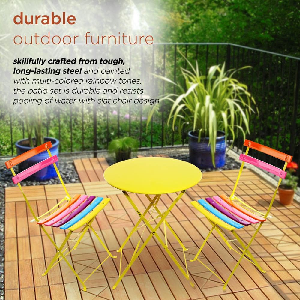 Vibrant Rainbow Steel Foldable 3-Piece Bistro Set