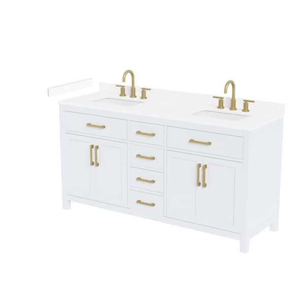 Beckett 66 in. Double Freestanding White Bath Vanity with White Cultured Marble Top