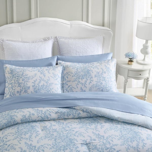 Laura Ashley Bedford 2-Piece Blue Cotton Twin Comforter Set USHSA51252396 -  The Home Depot