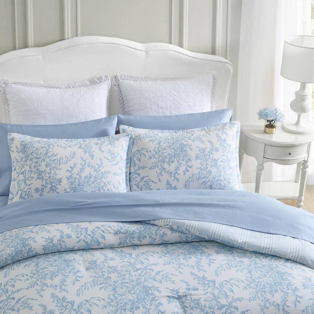 King Blue Cotton Reversible Comforter Set with Shams