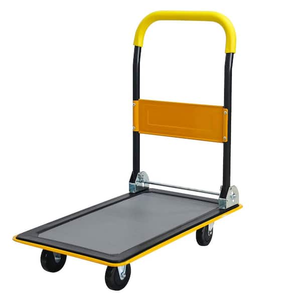 330 lbs. Capacity Yellow Folding Hand Truck Serving Cart with 360 Degree Swivel Wheels for Loading and Storage