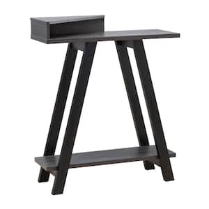 11.5 in. Black Rectangle Modern Wooden Side Console Table with Corner Compartment