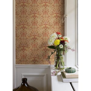 Ojvind Red Floral Ogee Paper Matte Non-Pasted Wallpaper Roll