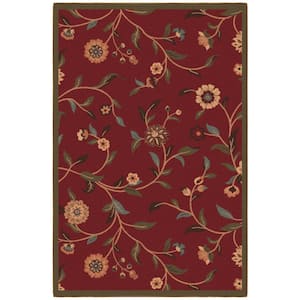 Ottohome Collection Non-Slip Rubberback Floral Leaves 3x5 Indoor Area Rug, 3 ft. 3 in. x 5 ft., Dark Red