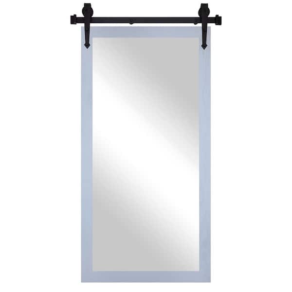 (33 in. W x 66 in. H) Gray Oak Hardwood Mirror With Steel Barndoor Rail