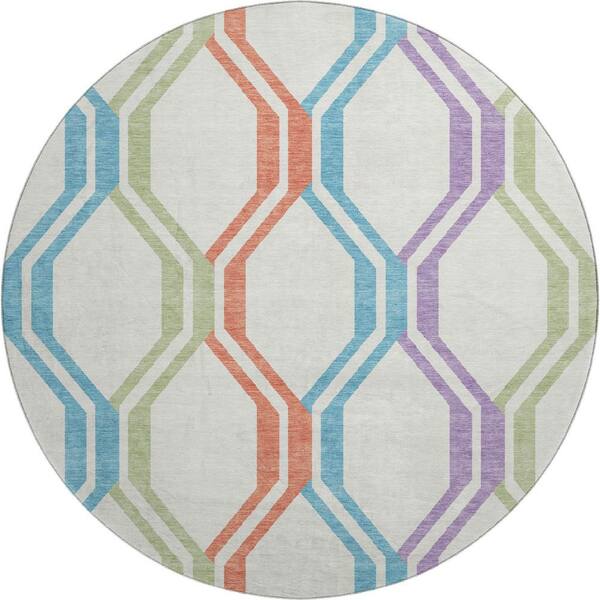 Mayfield Premium Machine Washable Abstract AMF2326 Pearl 8 ft. x 8 ft. Round Rug
