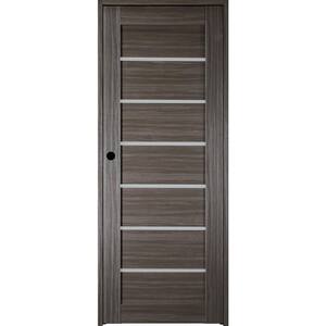 36 in. x 79 in. Right-Hand 6-Lite Frosted Glass Solid Core Alba Gray Oak Wood Composite Single Prehung Interior Door