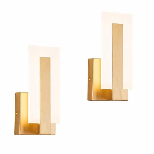 Modern Wall Sconces Set of 2, 3000K Warm White, Acrylic Gold Wall Lamp, Hardwired Fixture for Hallway