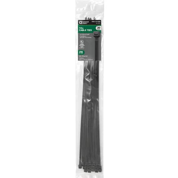 14in Standard 50lb Tensile Strength UL 21S Rated Cable Zip Ties 20 Pack UV (Black)
