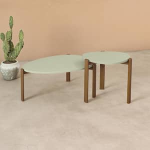Gales 32.44 in. Pistachio Green Round MDF Coffee Table with 18.11 in. End Table
