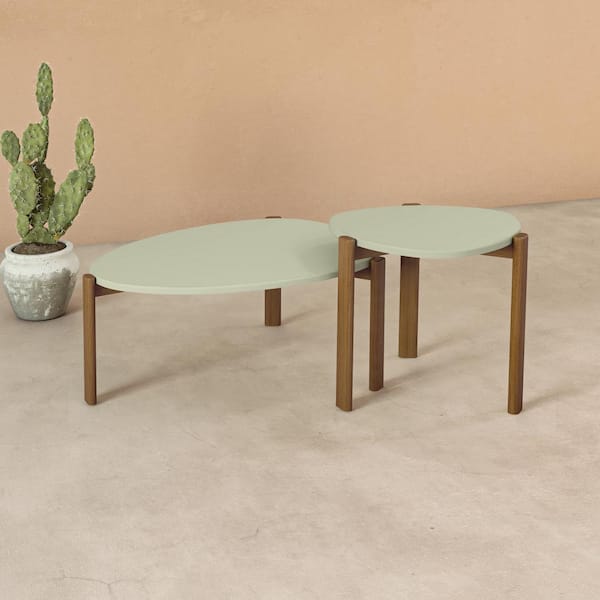 Manhattan Comfort Gales 32.44 in. Pistachio Green Round MDF Coffee Table with 18.11 in. End Table