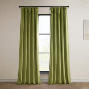 Retro Green Velvet Rod Pocket Room Darkening Curtain - 50 in. W x 108 in. L Single Panel Window Velvet Curtain