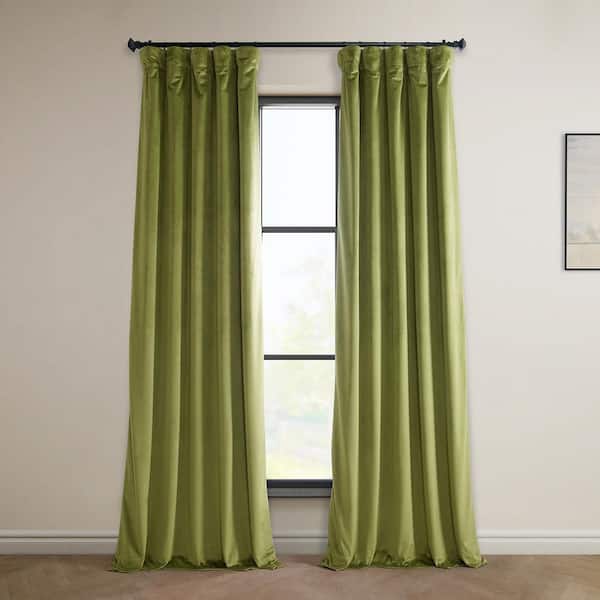 Exclusive Fabrics & Furnishings Retro Green Velvet Rod Pocket Room Darkening Curtain - 50 in. W x 108 in. L Single Panel Window Velvet Curtain