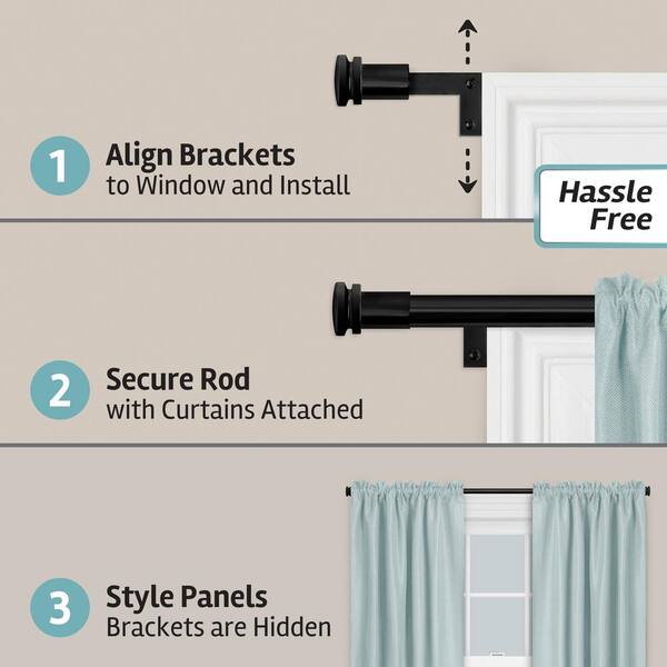 Zenna Home 48 In Single Curtain Rod, Home Depot Easy Install Curtain Rods