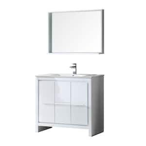 Allier 36 in. Vanity in White with Ceramic Vanity Top in White and Mirror