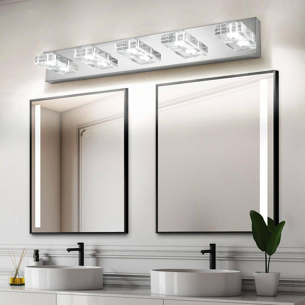 Modern Indoor 31 in. 5-Light Chrome LED Vanity Light Wall Sconce with Square Acrylic Shades price history on PriceWatchPro