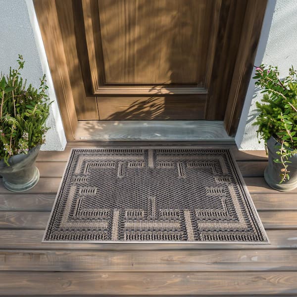 Bailey Black 2 ft. x 3 ft. Transitional Geometric Flat Weave Polypropylene Rectangle Indoor/Outdoor Area Rug