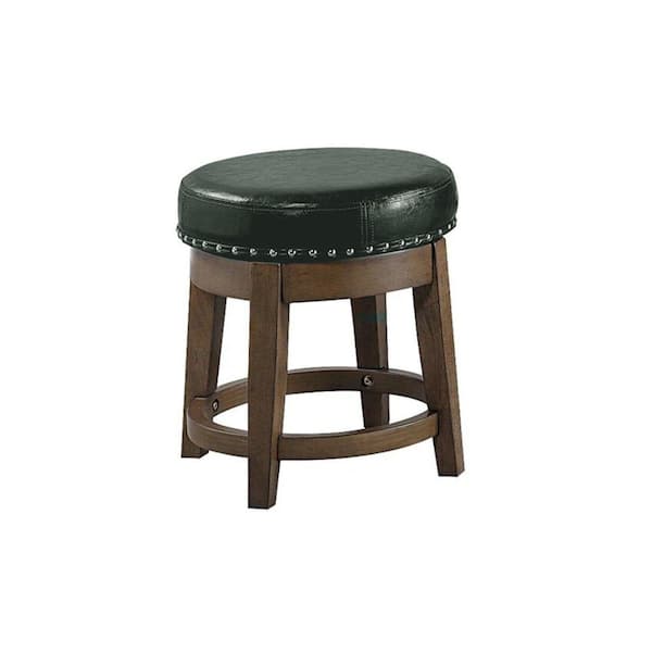 Benjara 13 in. Olive Green, Oak Brown and Silver Backless Wooden Frame Bar Stool with Faux Leather Seat
