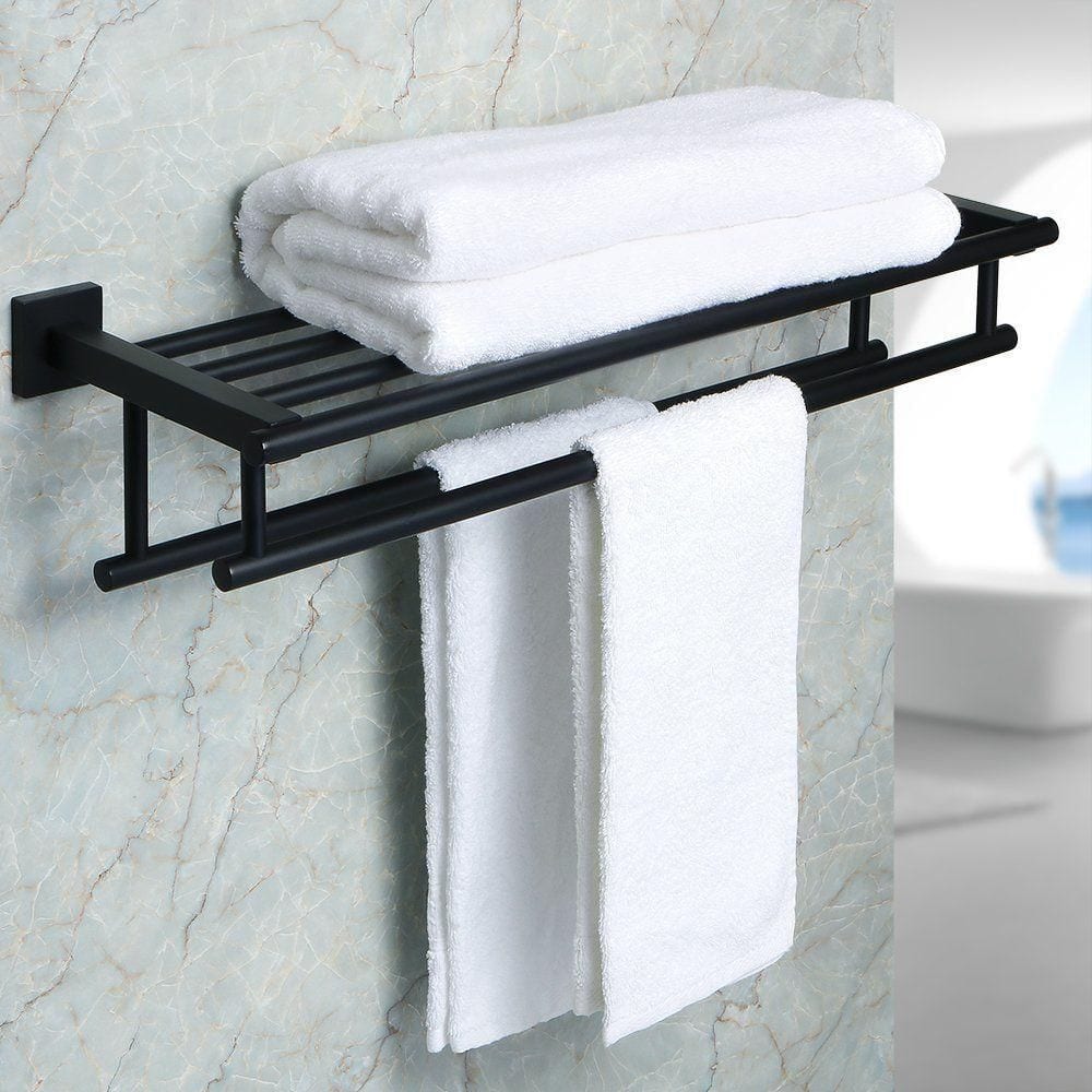 Matte Black Stainless Steel Wall-Mounted Double Towel Rack