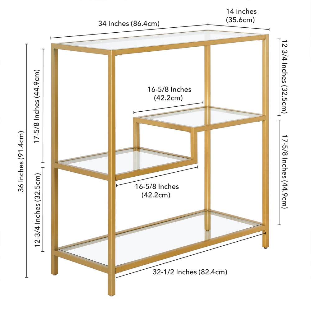 Staggered Gold-Tone 36" Tall Tempered Glass Bookcase