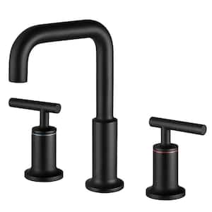 8 in.Widespread 3 Hole 2 Handle High Arc Bathroom Sink Faucet with CUPC Water Supply Hose and Cartridge in Matte Black