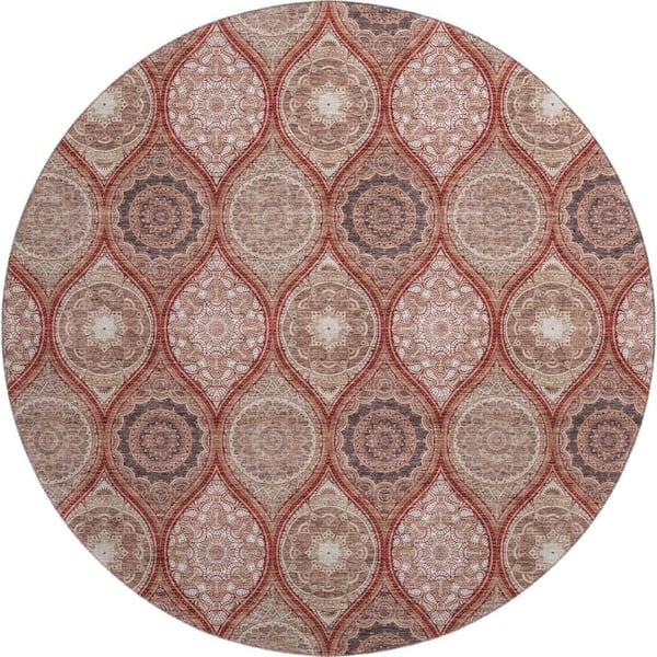 Addison Rugs Mayfield Premium Machine Washable Abstract AMF976 Paprika 8 ft. x 8 ft. Round Rug