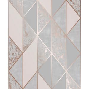 Grey & Rose Gold Vinyl Non-Pasted Washable Wallpaper Roll (Covers 56 Sq. Ft.)
