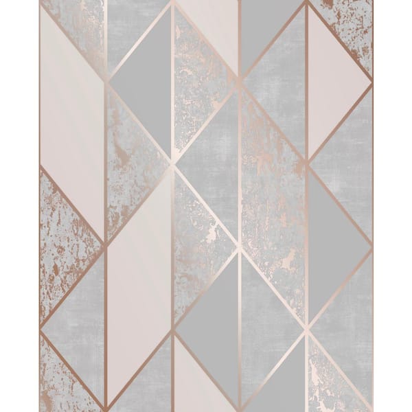 Super Fresco Grey & Rose Gold Vinyl Non-Pasted Washable Wallpaper Roll (Covers 56 Sq. Ft.)