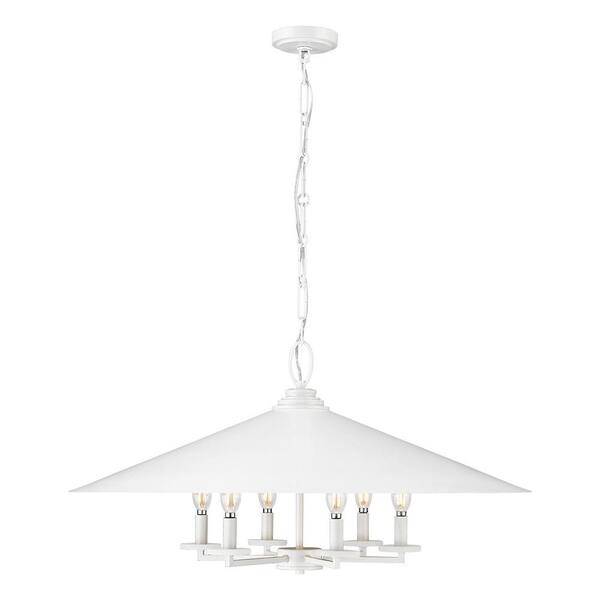 Unbranded - Rialto 32 in. Matte White 6 Light Pendant with Matte White Outer, Signature Rubbed Brass Inner Steel Shade