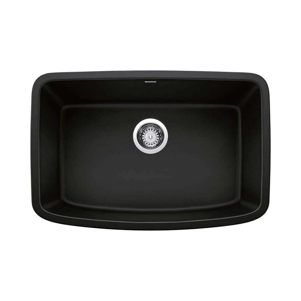 Valea SILGRANIT Black Granite Composite 27 in. Single Bowl Undermount Kitch