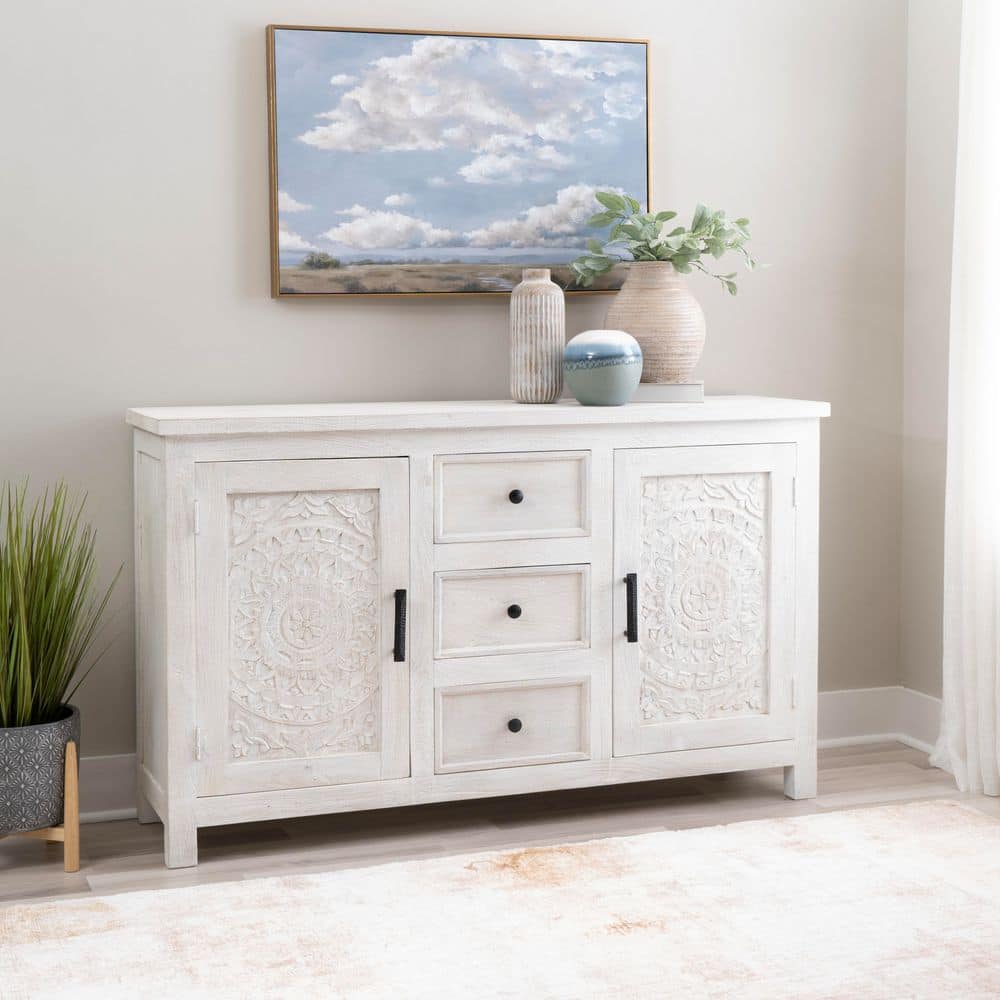 Coast to Coast Zarra Whitewash Wood Buffet Sidebaord with Doors, Drawers, Shelves price history on PriceWatchPro