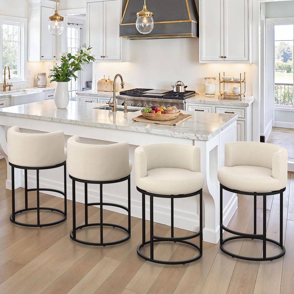26 in. Beige Linen Modern Fabric Upholstered Low Back Swivel Barstools Metal Frame Counter Height Bar Stools(Set of 4) price history on PriceWatchPro