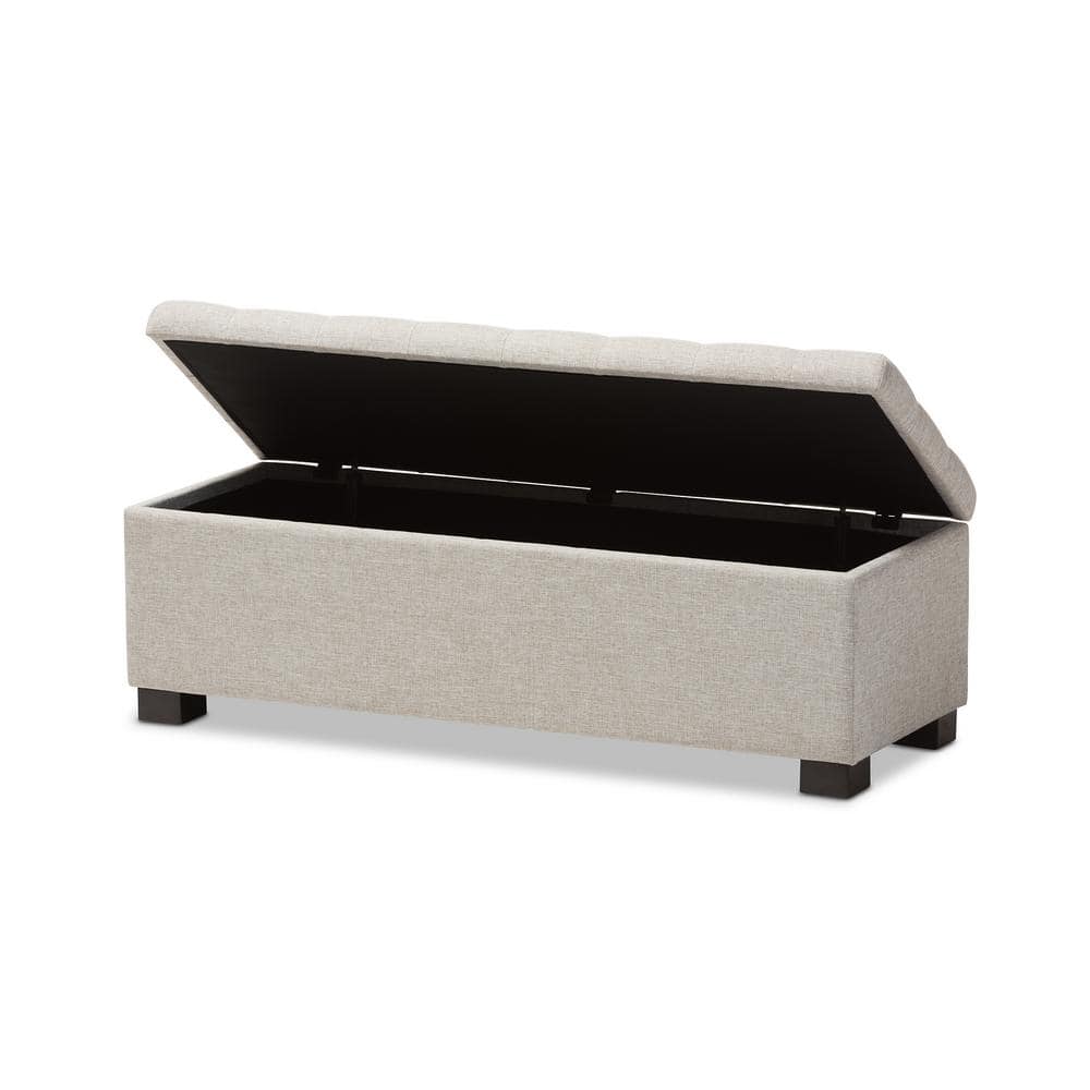 Beige Tufted Fabric Upholstered Storage Bench with Rubberwood Frame