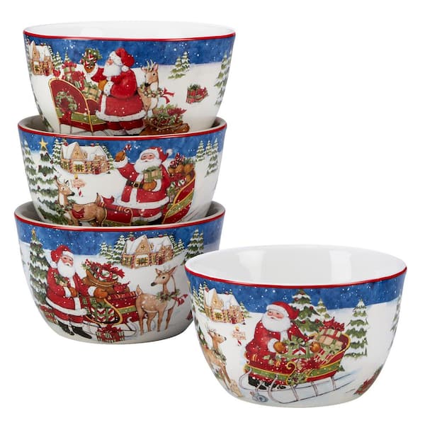 Certified International Santa's Workshop 22 oz. Multicolored Earthenware Ice Cream Bowl (Set of 4)