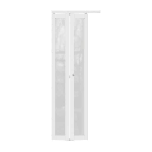 ARK DESIGN 30 in. x 80 in. 1-Lite Glass Frosted Glass and Solid Core White Finished MDF Bi-Fold Door with Hardware