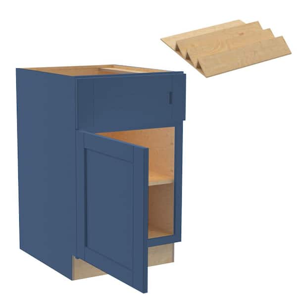 Home Decorators Collection Washington 21 in. W x 24 in. D x 34.5 in. H Vessel Blue Plywood Shaker Assembled Base Kitchen Cabinet Left Spice Tray