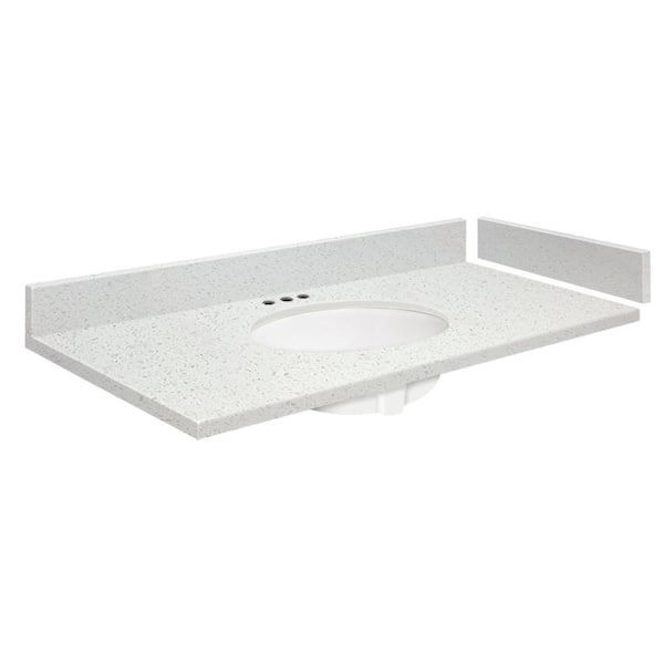 Transolid 34.5 in. W x 22.25 in. D Quartz Vanity Top in Milan White with White Basin and 4 in. Centerset